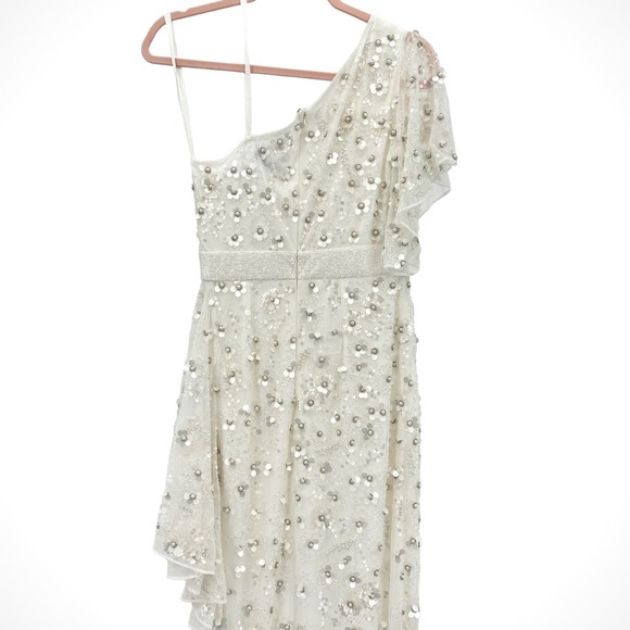 Mac Duggal White One Shoulder Flower Embellished Ruffle Gown NWT $598 Size 2 - Picture 12 of 16